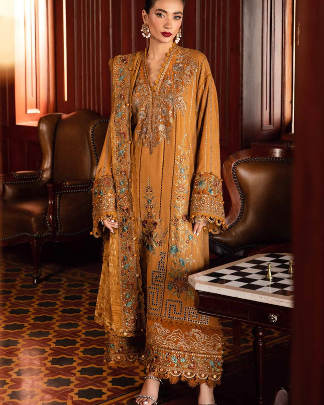 3 Piece Unstitched Embroidered Twill Linen Suit | DL-1207
