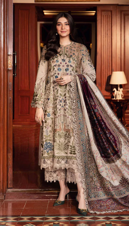 3 Piece Unstitched Embroidered Linen Suit | DL-1211
