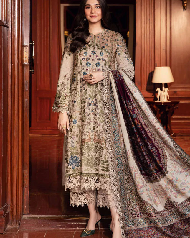 3 Piece Unstitched Embroidered Linen Suit | DL-1211