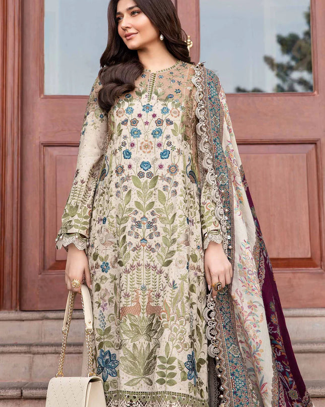 3 Piece Unstitched Embroidered Linen Suit | DL-1211