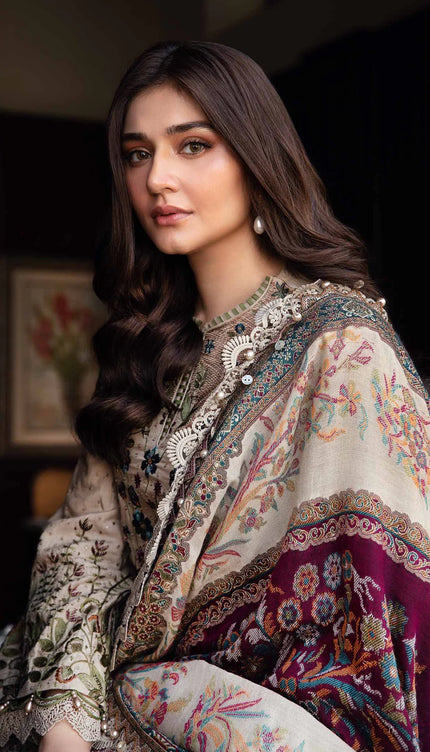 3 Piece Unstitched Embroidered Linen Suit | DL-1211