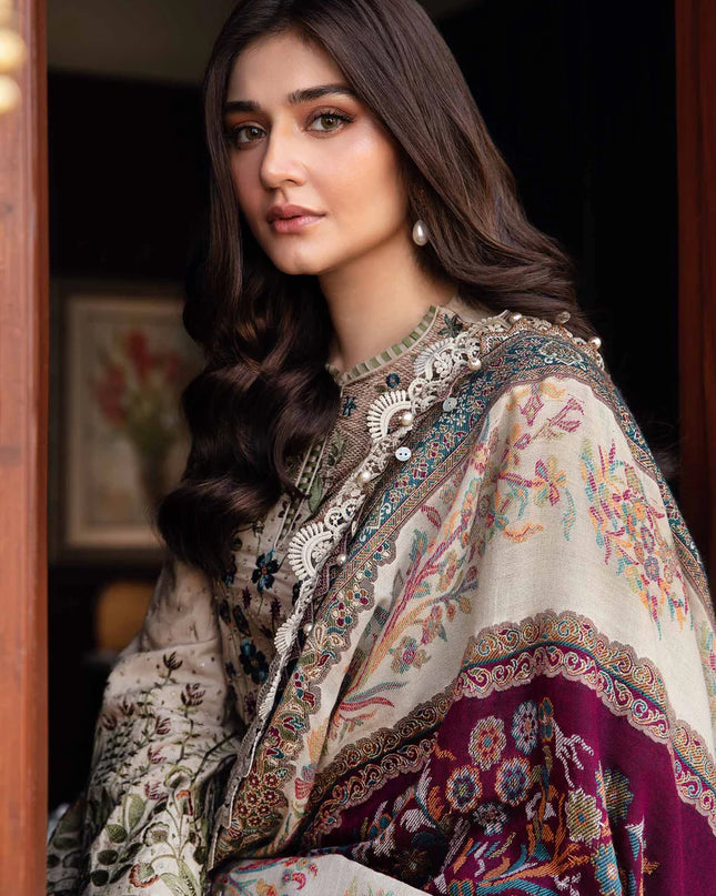 3 Piece Unstitched Embroidered Linen Suit | DL-1211