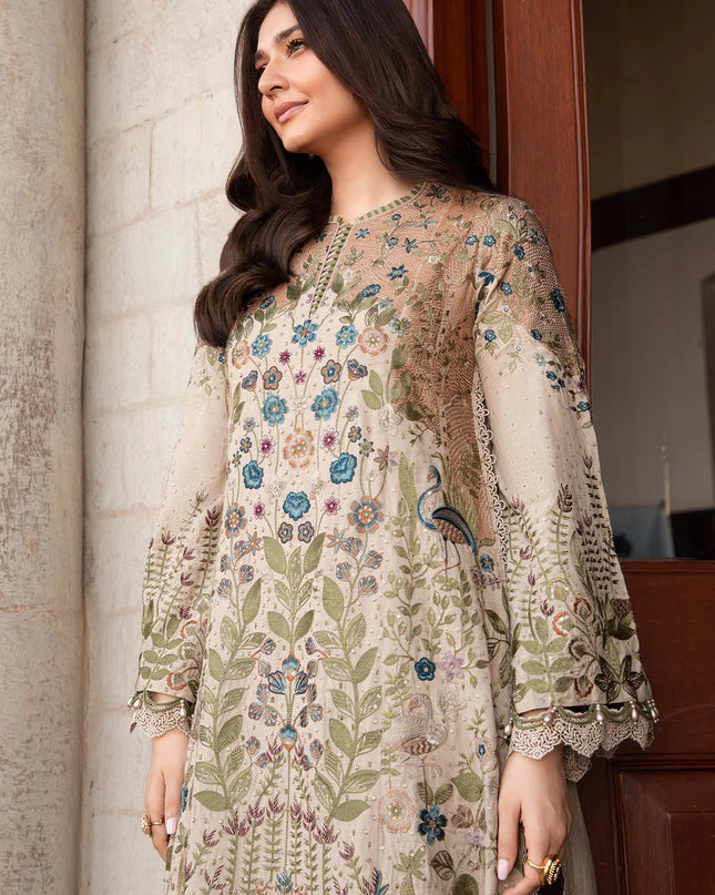 3 Piece Unstitched Embroidered Linen Suit | DL-1211
