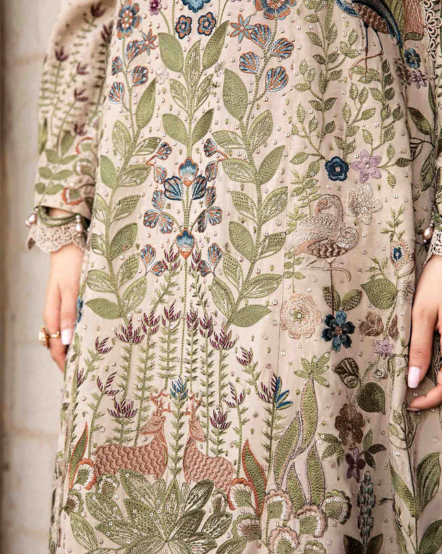 3 Piece Unstitched Embroidered Linen Suit | DL-1211
