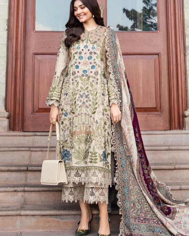 3 Piece Unstitched Embroidered Linen Suit | DL-1211