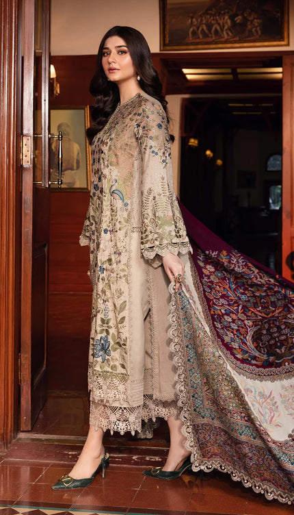3 Piece Unstitched Embroidered Linen Suit | DL-1211