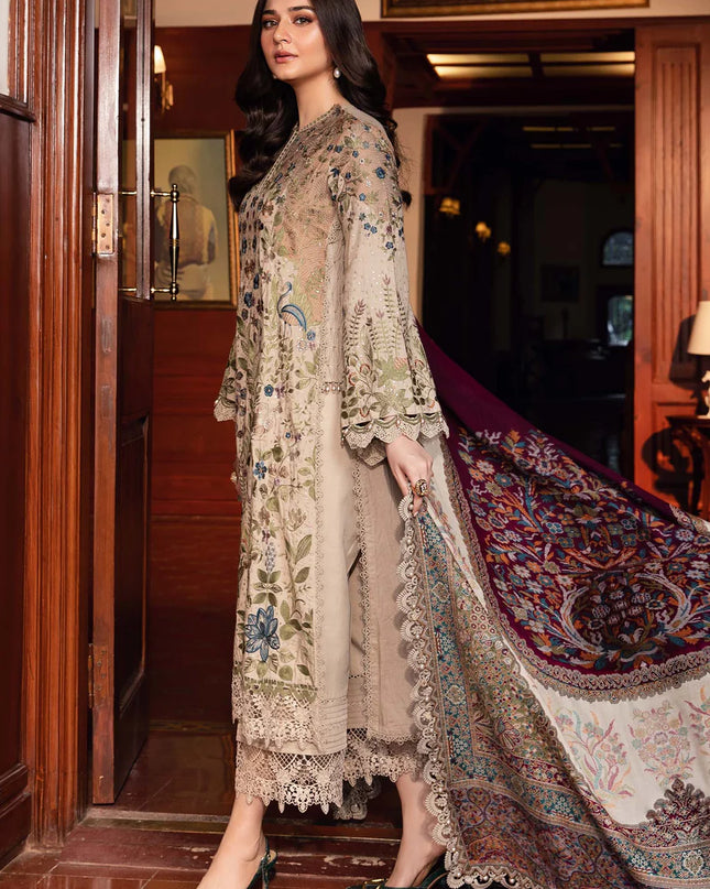 3 Piece Unstitched Embroidered Linen Suit | DL-1211