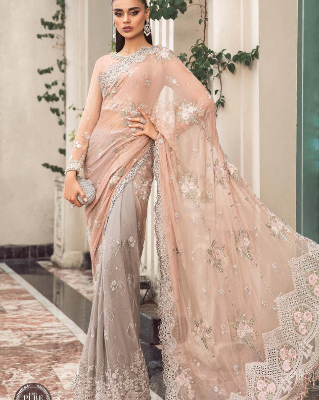 Stitched Chiffon | MPC-23-105 Peach And Grey