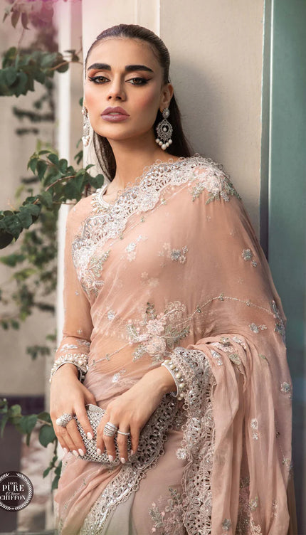 Stitched Chiffon | MPC-23-105 Peach And Grey
