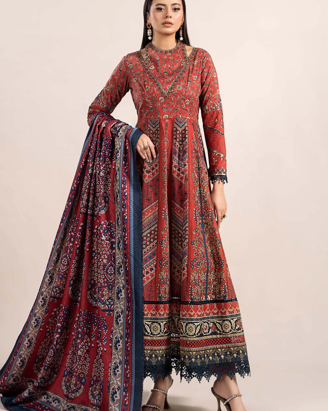 3 Piece Printed Cambric Suit | MPS-2302-B