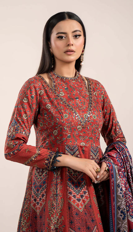 3 Piece Printed Cambric Suit | MPS-2302-B