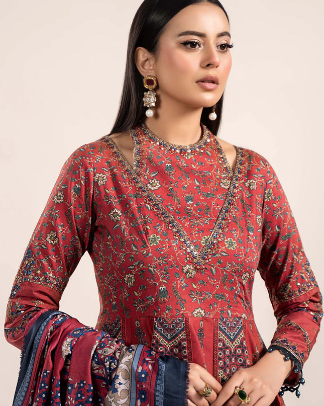 3 Piece Printed Cambric Suit | MPS-2302-B