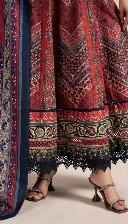 3 Piece Printed Cambric Suit | MPS-2302-B