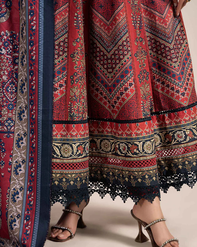 3 Piece Printed Cambric Suit | MPS-2302-B
