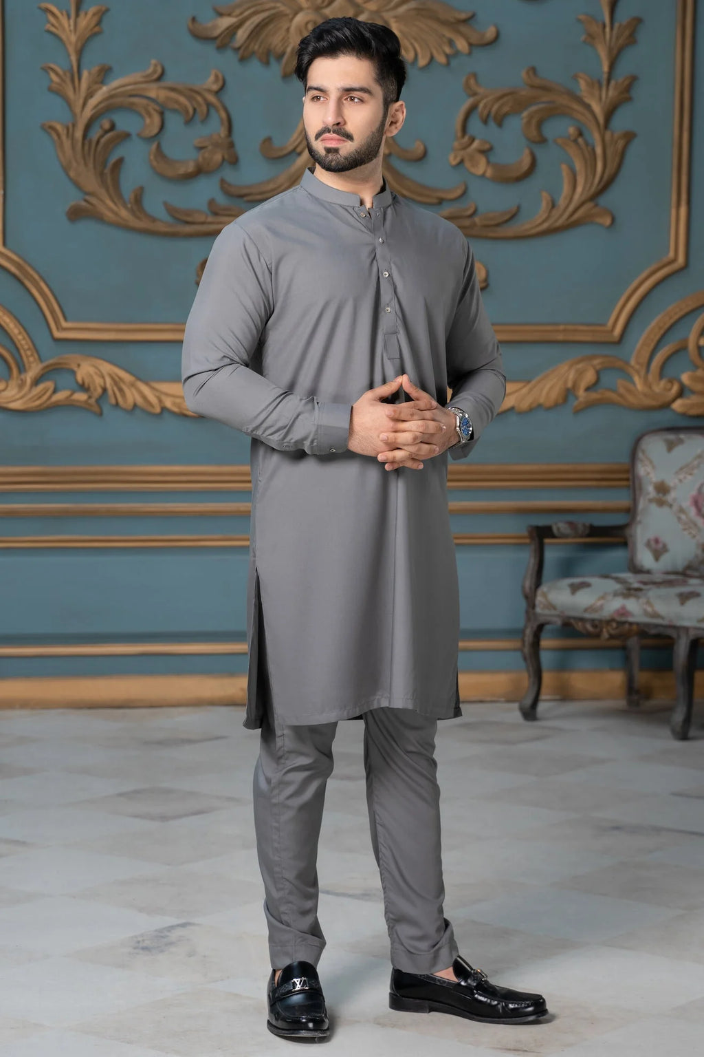 Festive Collection Stitched All Season Ban Suit - Grey