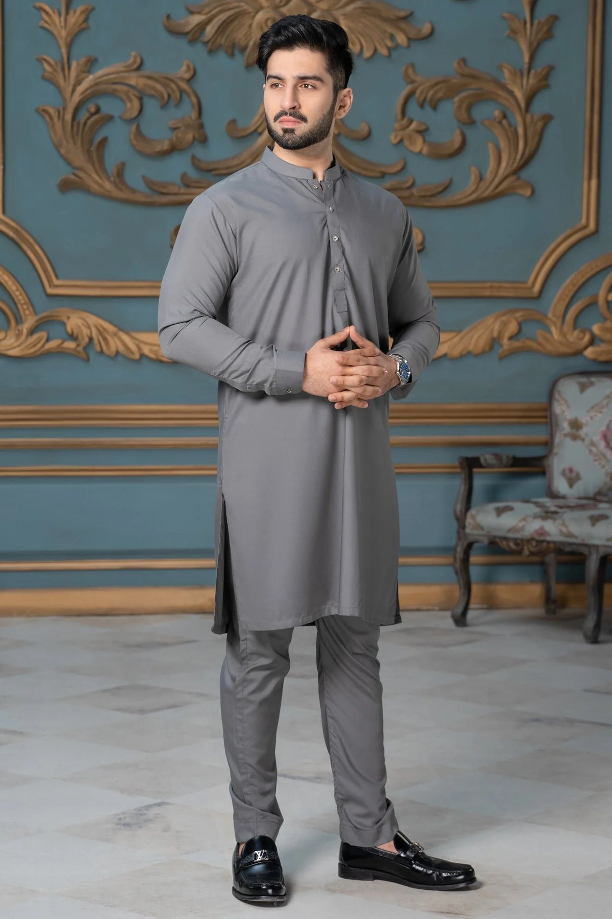 Festive Collection Stitched All Season Ban Suit - Grey