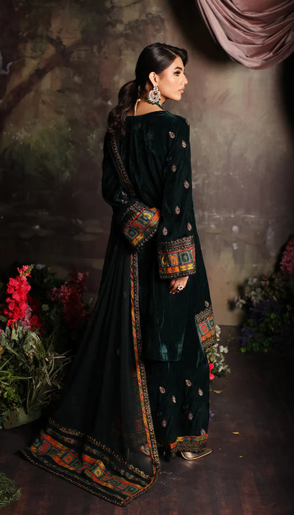 3 Pc Stitched Embroidered Velvet With Embroidered Chiffon Dupatta