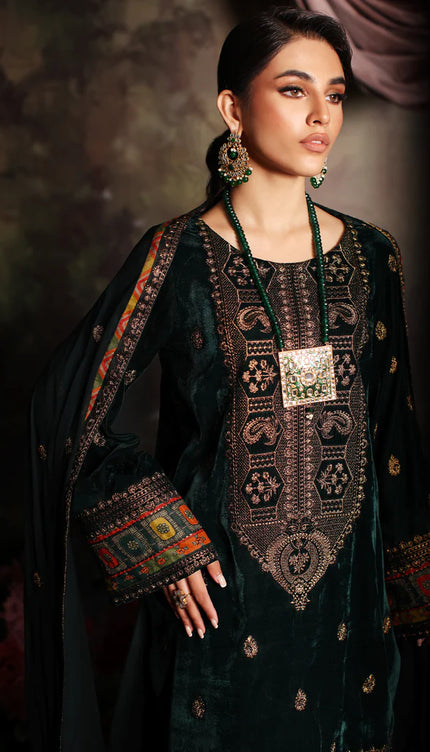 3 Pc Stitched Embroidered Velvet With Embroidered Chiffon Dupatta