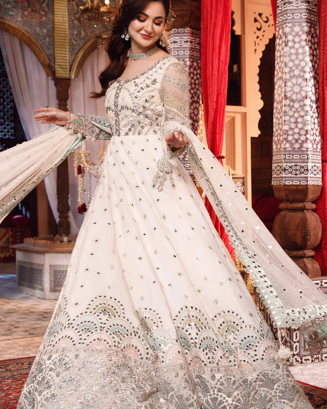 stitched MBROIDERED - Pearl White and Peachy Silver