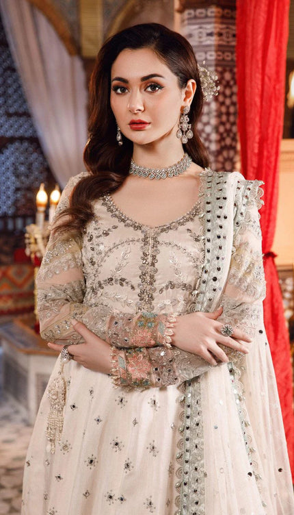 stitched MBROIDERED - Pearl White and Peachy Silver