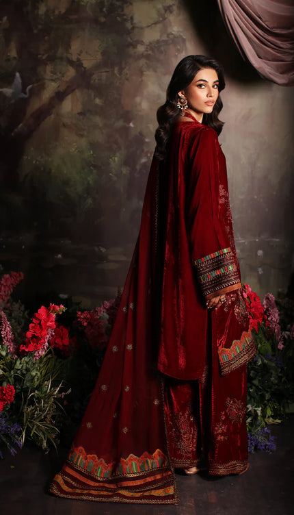 3 Pc stitched Embroidered Velvet With Embroidered Chiffon Dupatta CVT3-03
