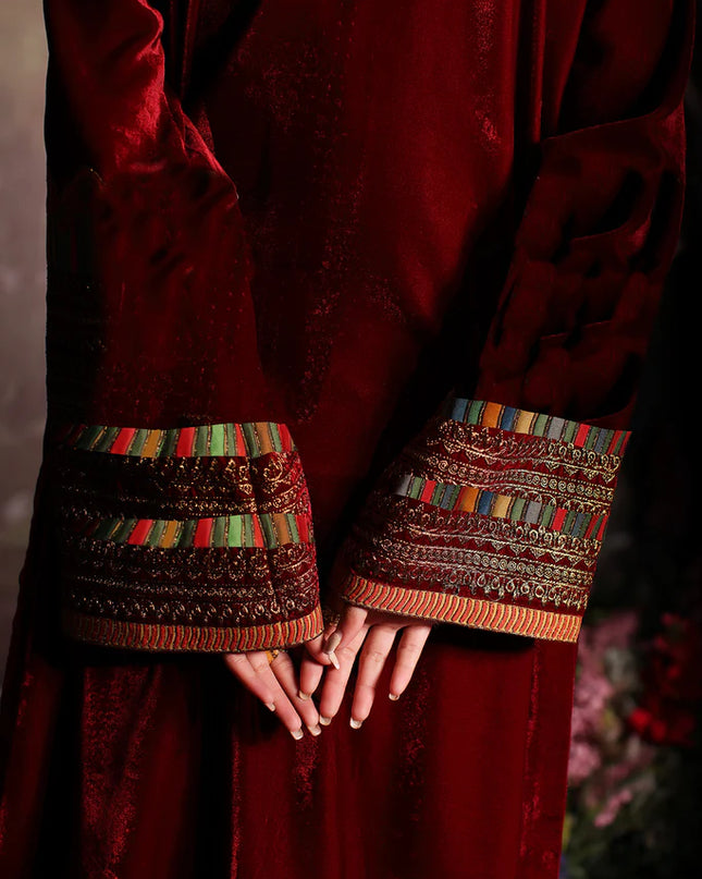 3 Pc stitched Embroidered Velvet With Embroidered Chiffon Dupatta CVT3-03