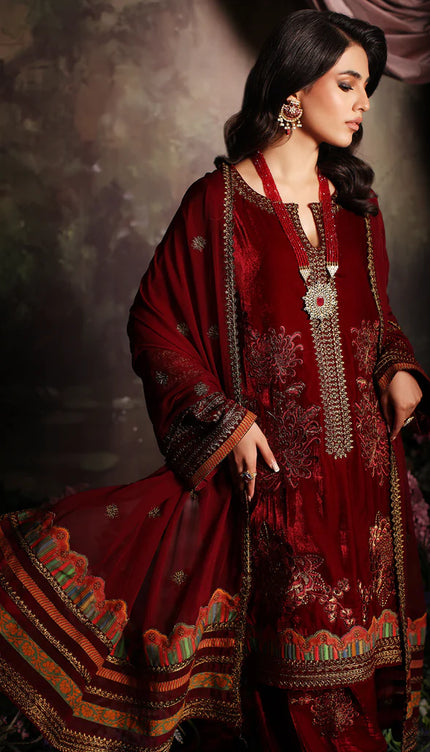 3 Pc stitched Embroidered Velvet With Embroidered Chiffon Dupatta CVT3-03