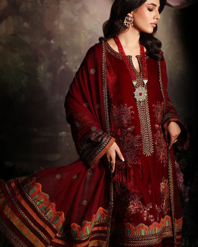 3 Pc stitched Embroidered Velvet With Embroidered Chiffon Dupatta CVT3-03