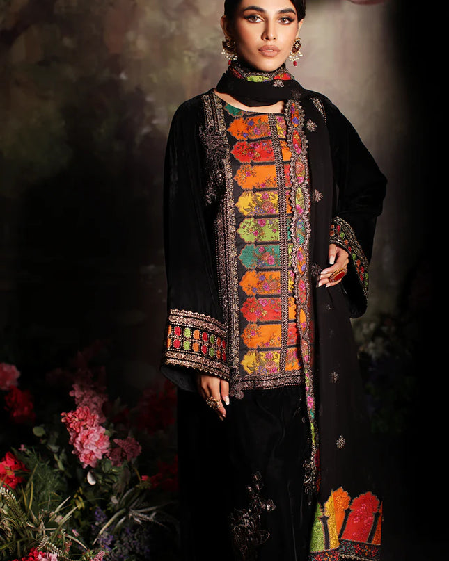 3 Pc stitched Embroidered Velvet With Embroidered Chiffon Dupatta CVT3-04