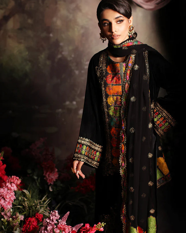 3 Pc stitched Embroidered Velvet With Embroidered Chiffon Dupatta CVT3-04