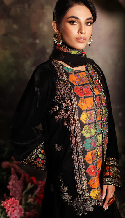 3 Pc stitched Embroidered Velvet With Embroidered Chiffon Dupatta CVT3-04