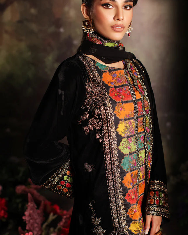 3 Pc stitched Embroidered Velvet With Embroidered Chiffon Dupatta CVT3-04