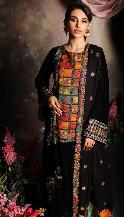 3 Pc stitched Embroidered Velvet With Embroidered Chiffon Dupatta CVT3-04
