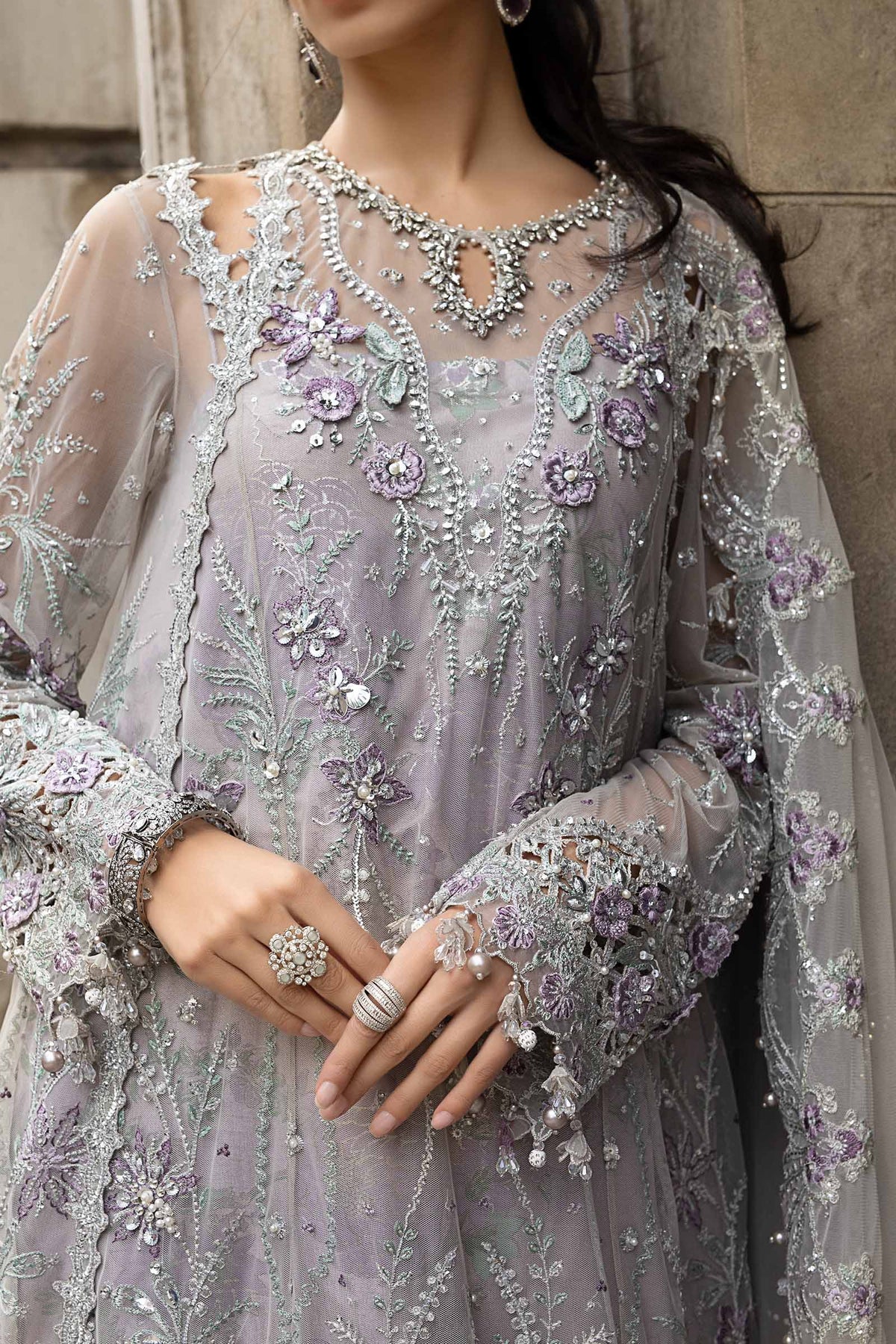 3 Piece Stitched Embroidered Net Suit