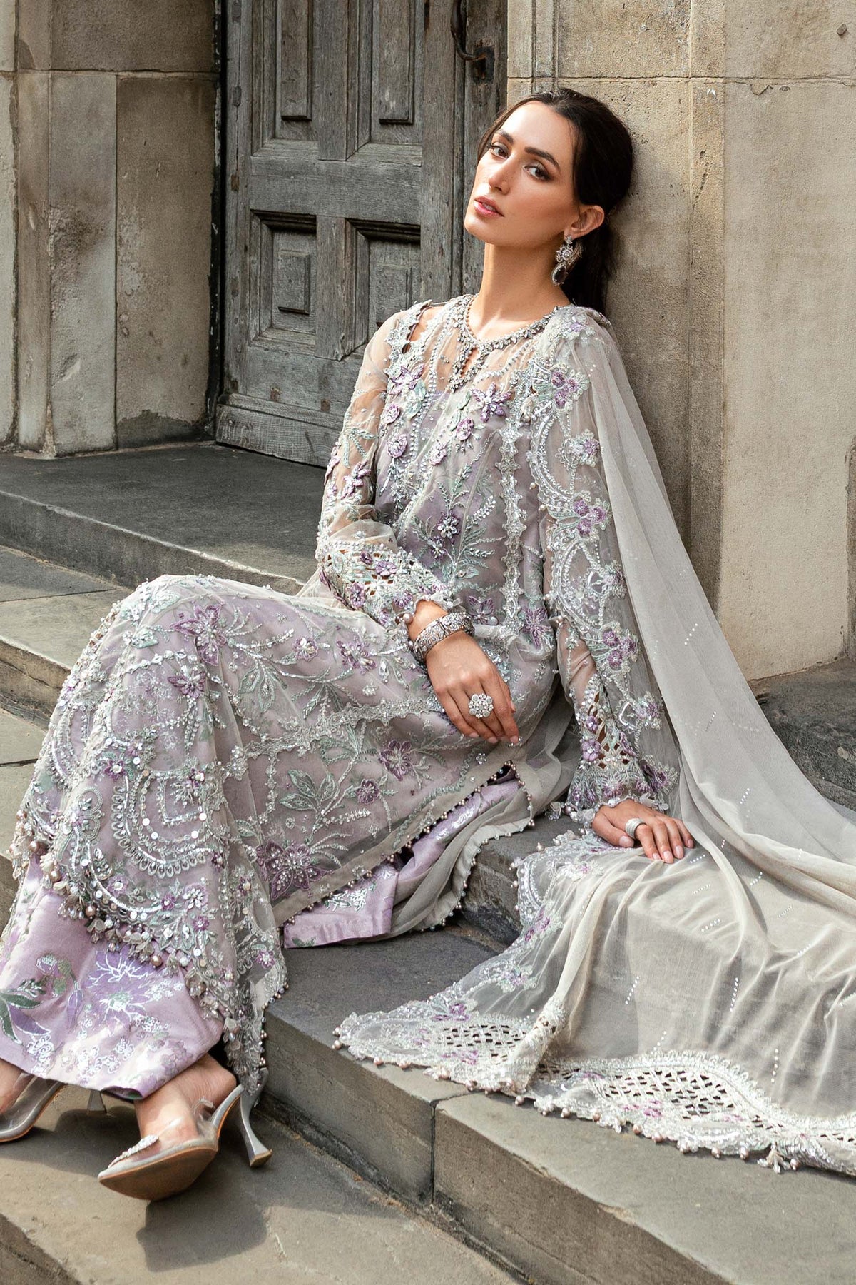 3 Piece Stitched Embroidered Net Suit