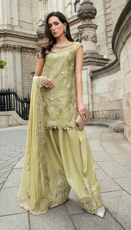 3 Piece Stitched Embroidered Raw Silk Suit
