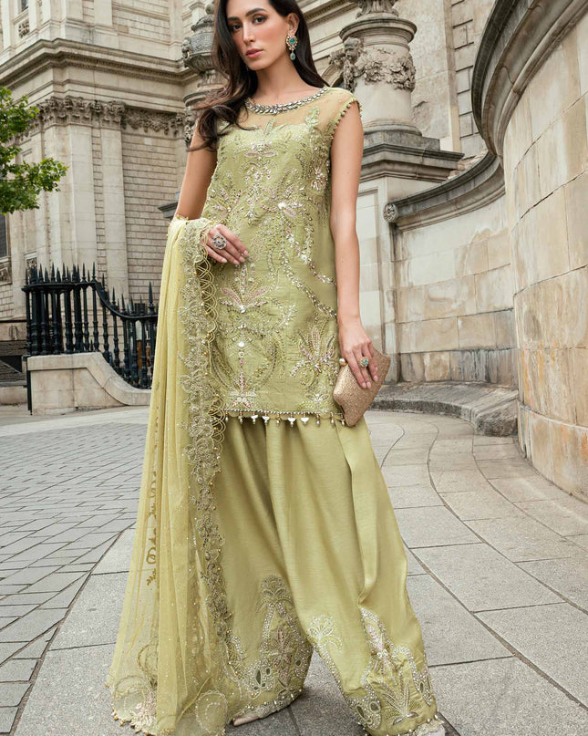3 Piece Stitched Embroidered Raw Silk Suit