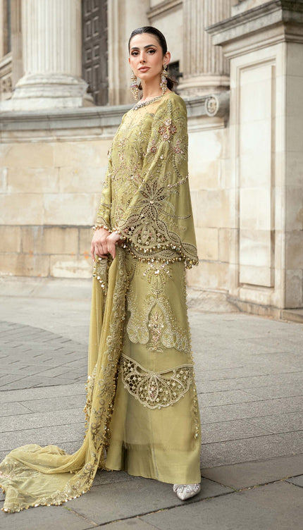 3 Piece Stitched Embroidered Raw Silk Suit