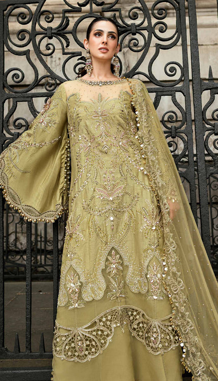 3 Piece Stitched Embroidered Raw Silk Suit