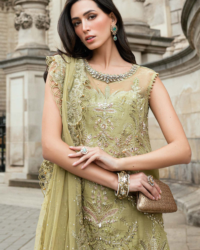 3 Piece Stitched Embroidered Raw Silk Suit