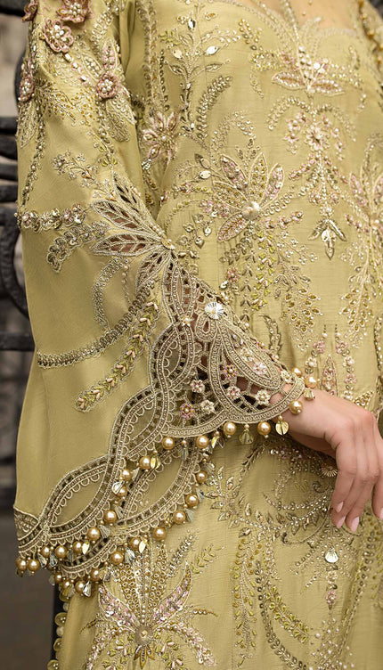 3 Piece Stitched Embroidered Raw Silk Suit