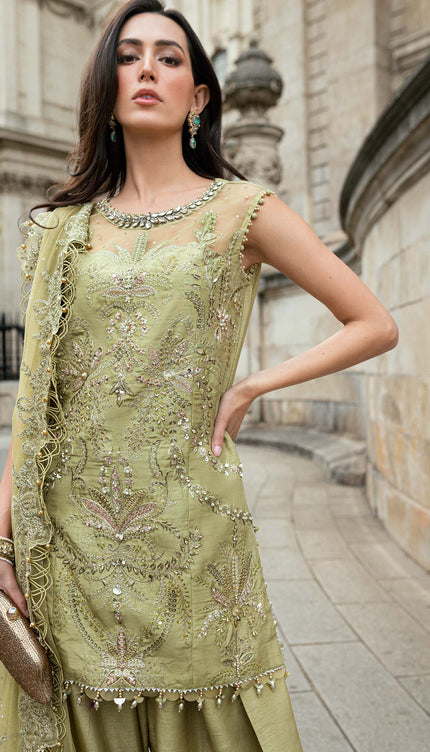 3 Piece Stitched Embroidered Raw Silk Suit