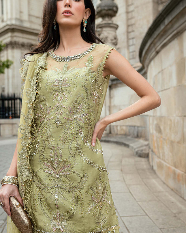 3 Piece Stitched Embroidered Raw Silk Suit