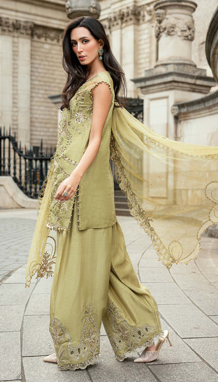 3 Piece Stitched Embroidered Raw Silk Suit
