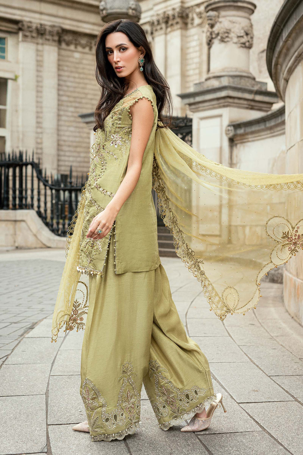 3 Piece Stitched Embroidered Raw Silk Suit