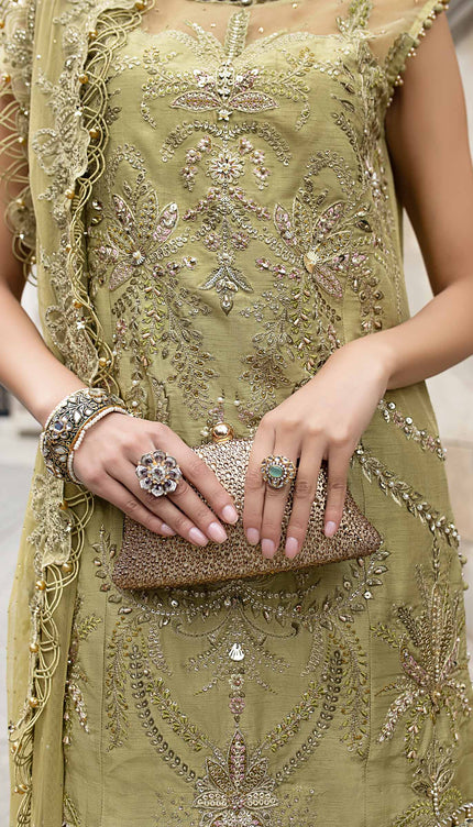 3 Piece Stitched Embroidered Raw Silk Suit