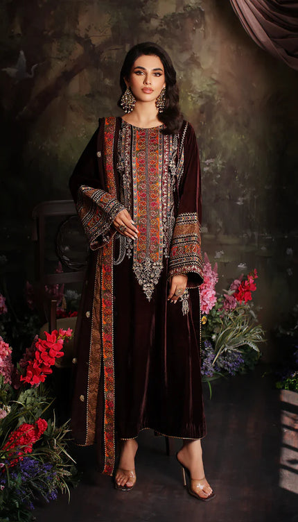 3 Pc Stitched Embroidered Velvet With Embroidered Chiffon Dupatta CVT3-06