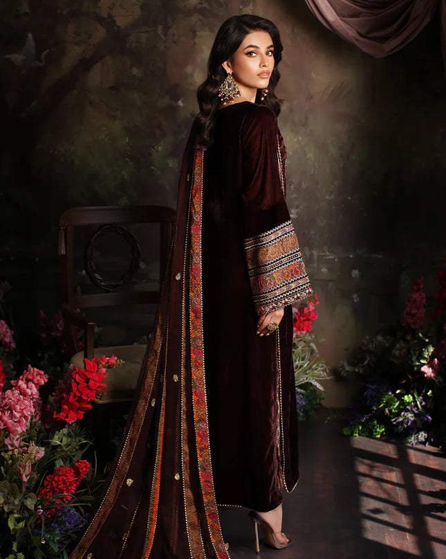 3 Pc Stitched Embroidered Velvet With Embroidered Chiffon Dupatta CVT3-06