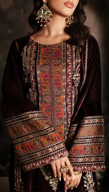 3 Pc Stitched Embroidered Velvet With Embroidered Chiffon Dupatta CVT3-06