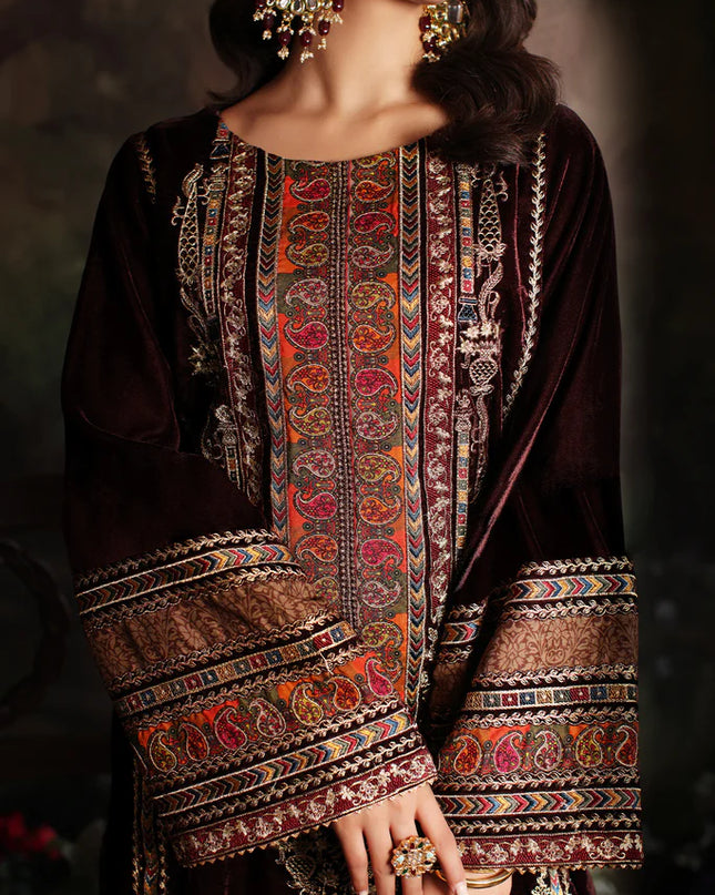 3 Pc Stitched Embroidered Velvet With Embroidered Chiffon Dupatta CVT3-06
